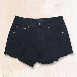 american eagle outfitters Black denim shorts with frayed